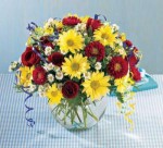 All For You Bouquet. Flowers delivered fresh for you. 
Happy Birthday! It's all for you! All your wishes for the best birthday ever are packed into this radiant bouquet. Bright red roses and Matsumoto asters contrast with sunny yellow daisies and white monte casino. Curling ribbon adds a festive finishing touch.